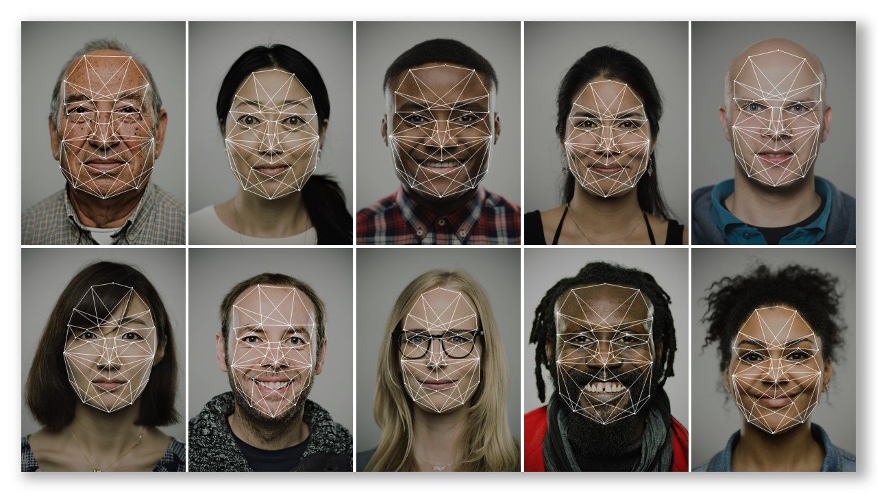 ten faces mapped out with facial recognition software