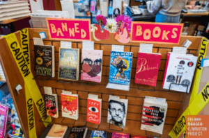 A shelf with a selection of banned books at Books Inc., an independent bookstore in Alameda, CA (Photo: Smith Collection/Getty Images)
